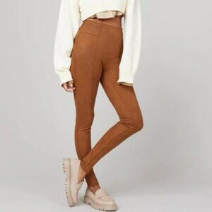 Spanx Faux Suede Pull On High Waisted Leggings Rich Caramel Size Small